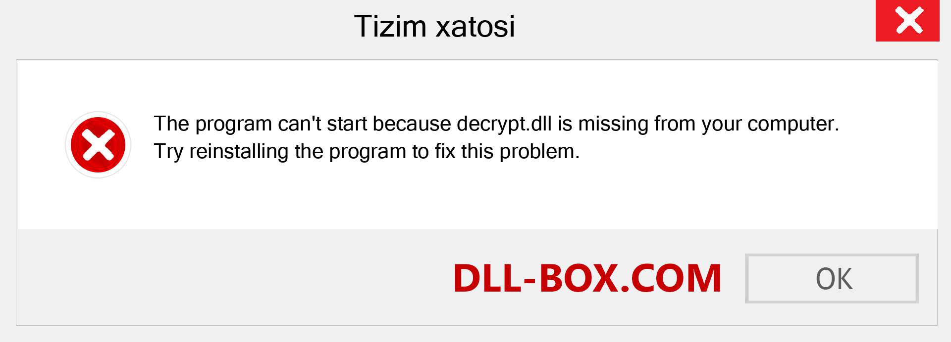 decrypt.dll fayli yo'qolganmi?. Windows 7, 8, 10 uchun yuklab olish - Windowsda decrypt dll etishmayotgan xatoni tuzating, rasmlar, rasmlar